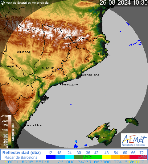 Aemet - Radar Meteorològic - Clic per veure la imatge més ampliada